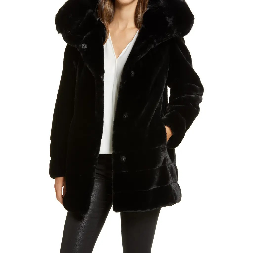 Gallery Hooded Faux Fur Coat in Black at Nordstrom, Size Small | Nordstrom