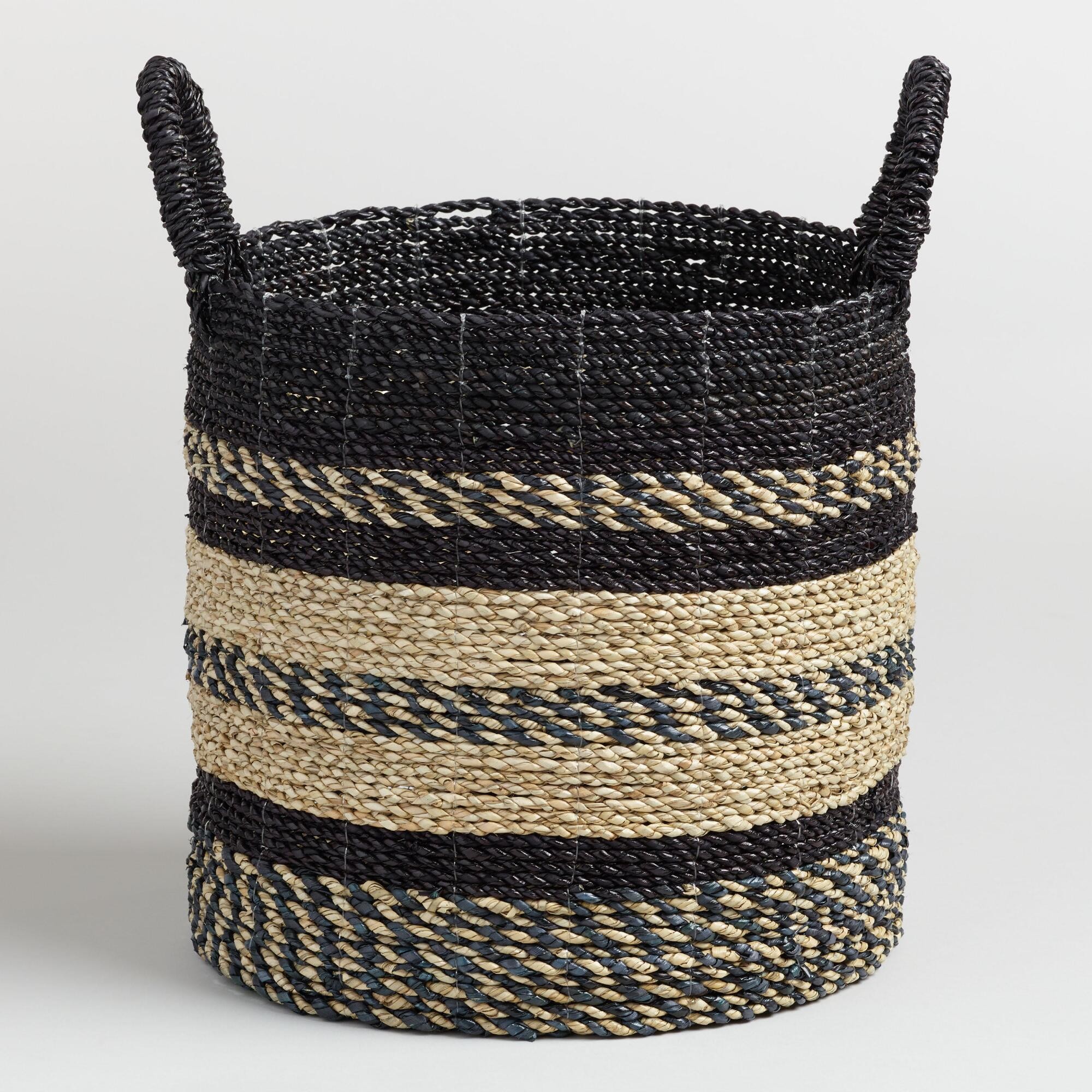 Medium Black and Natural Seagrass Calista Tote Basket by World Market | World Market