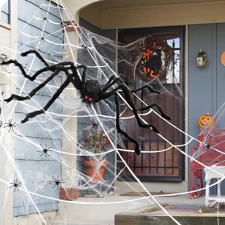 2022 Halloween Decorations Outdoor, 27*39 Inches Giant Spider Prop with 257 Sqft Spider Web 60g S... | Amazon (US)