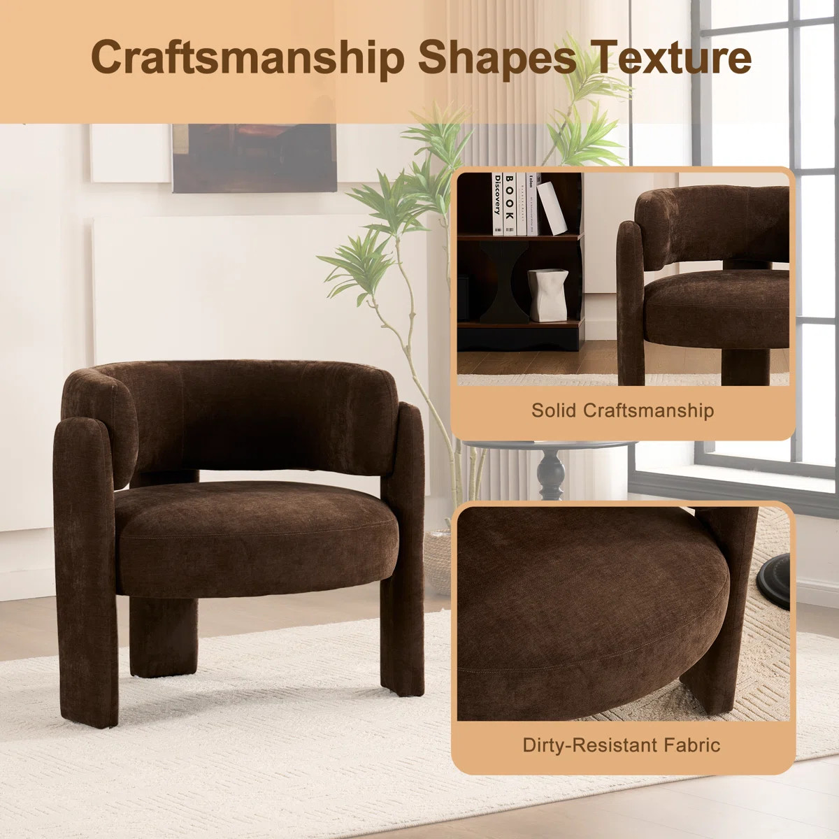 33" Modern Accent Chair with Curved Backrest and Three-Leg Base | Wayfair North America