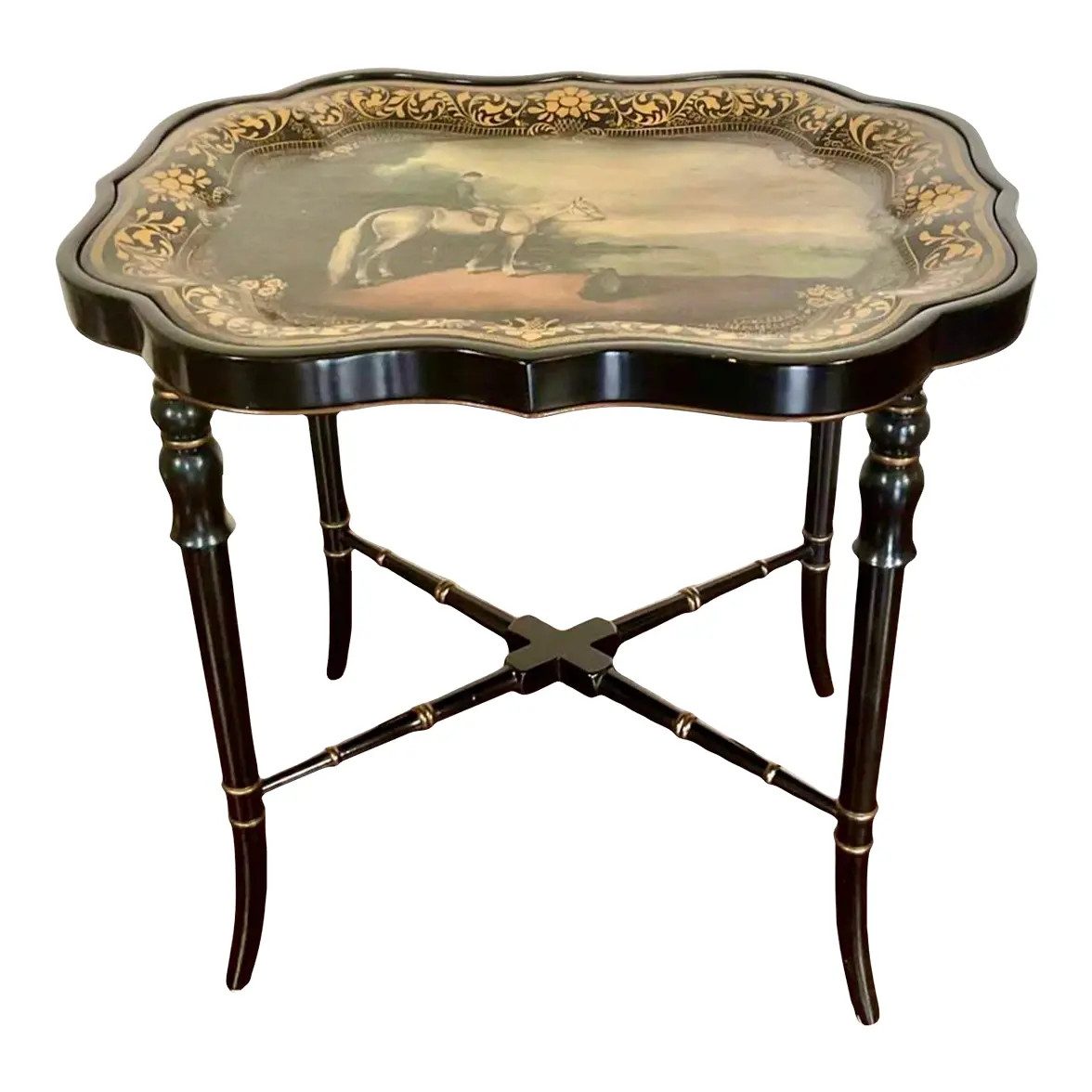 Chippendale Style Shaped Tole Tray Side Table | Chairish
