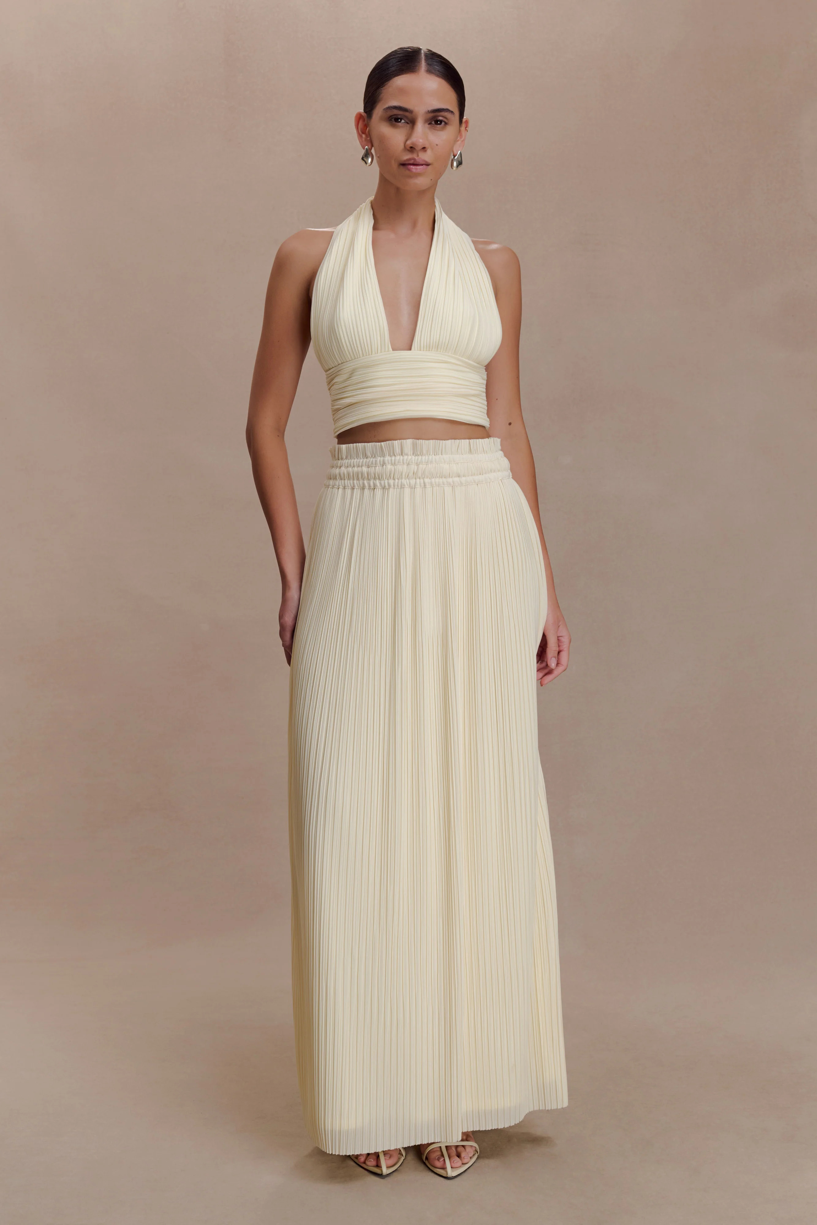 Amaris Gathered Plisse Maxi Skirt - Lemon | Meshki (APAC)