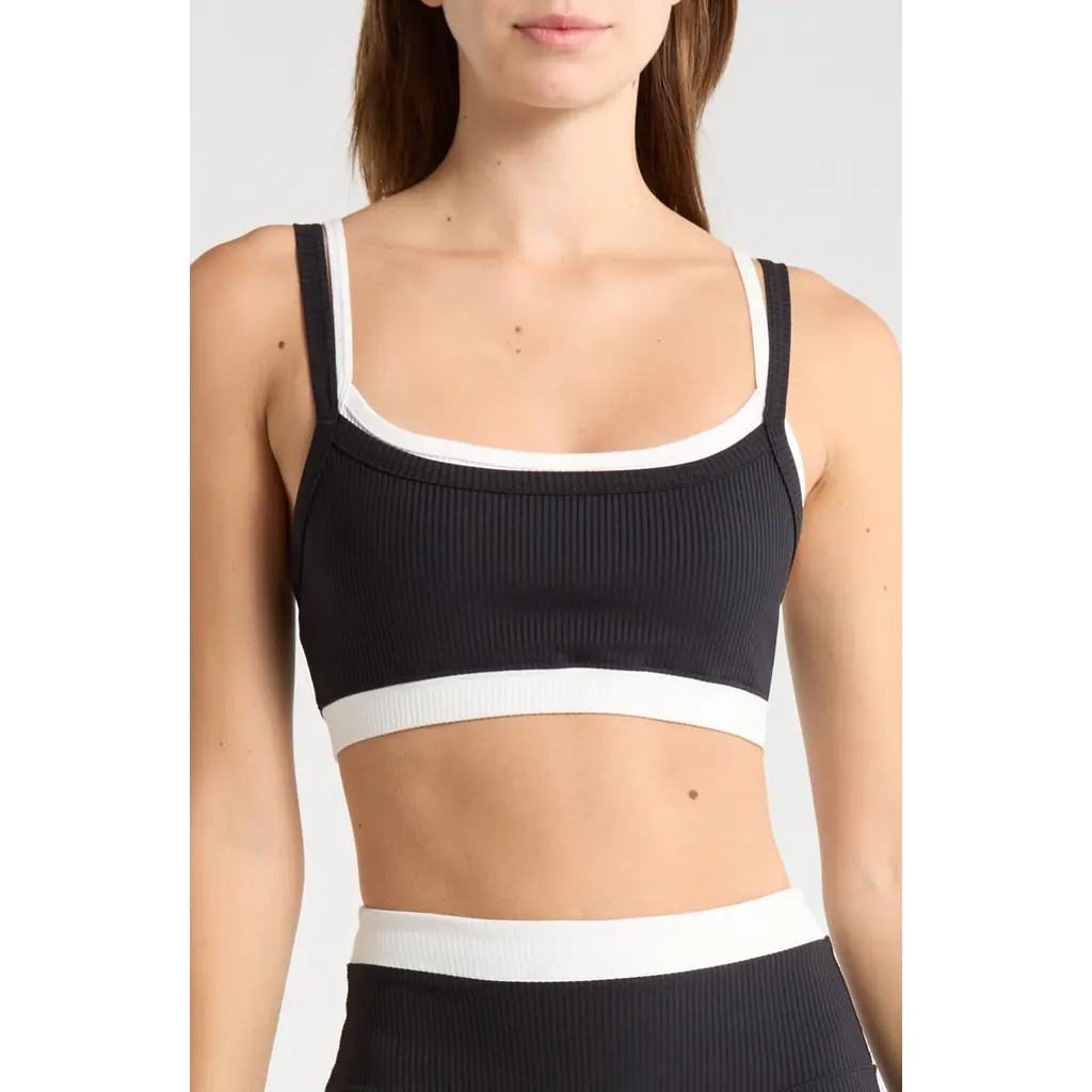 Year of Ours Ribbed Layered Sports Bra in Black/white at Nordstrom, Size X-Small | Nordstrom