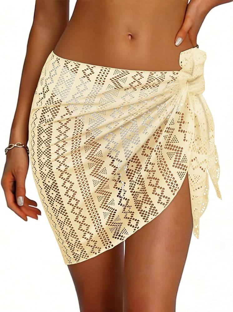 Womens Beach Sarong Wraps Lace Bikini Swimsuit Coverup Summer Hollow Out Bathing Suit Cover Up Ca... | Amazon (US)