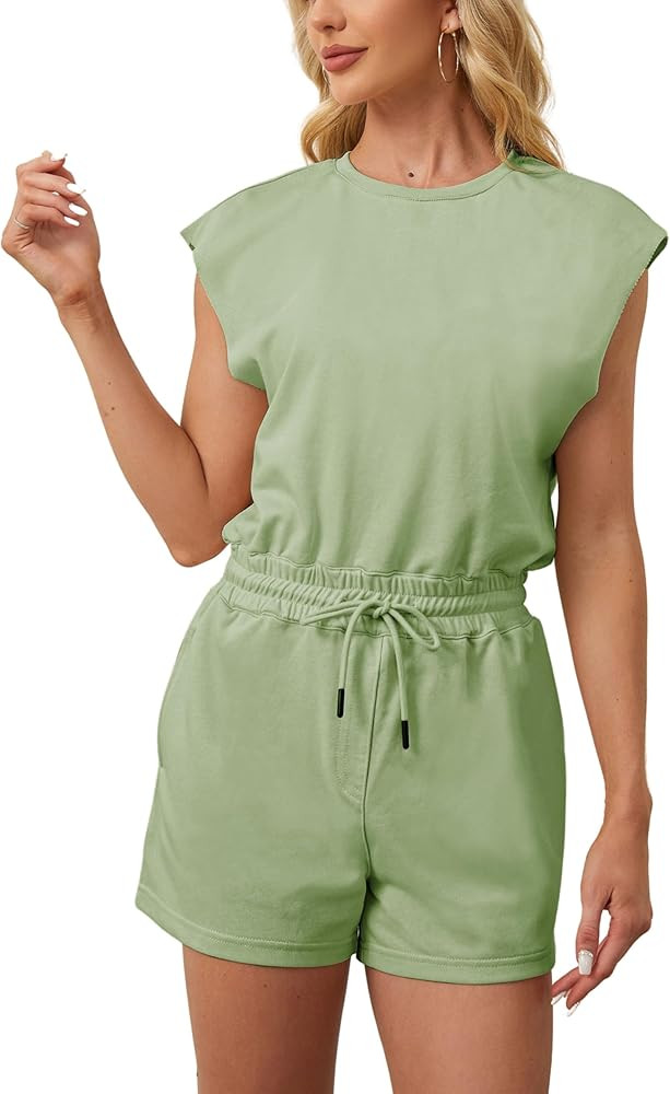 Xiaoxuemeng Womens Summer Rompers Casual Active One Piece Short Jumpsuit Cap Sleeve Open Back Out... | Amazon (US)
