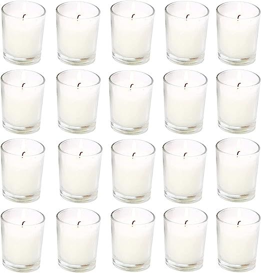 20 Pack Warm White Unscented Clear Glass Filled Votive Candles. Hand Poured Wax Candle Ideal Gift... | Amazon (US)