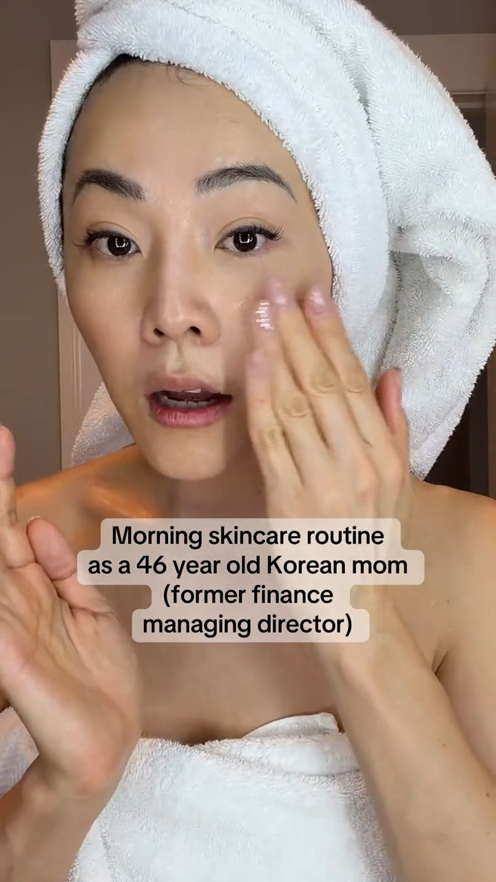 My morning routine post shower - if you like to shower in the morning try to take time with your skincare before slapping on your sunscreen and makeup to increase hydration. Now that I’m 46 I’m really focused on hydration for my face - so I start with an essence (love @haruharu wonder probiotic essence) the vitamin c for antiaging and brightening @Cell Fusion C Global and followed by PDRN serum - my favorite @MEDIHEAL Global right now and do a mask after if I have time before going on with sunblock and makeup. You want your pores to close a bit before putting on sunscreen and makeup. So I wait good 20-30 minutes or longer before going in with sunscreen and makeup. Then for sunscreen I use Cellfusion and or Colorescience sunscreen. Love them #morningroutine #over40 #kbeauty #koreanskincare #matureskin 