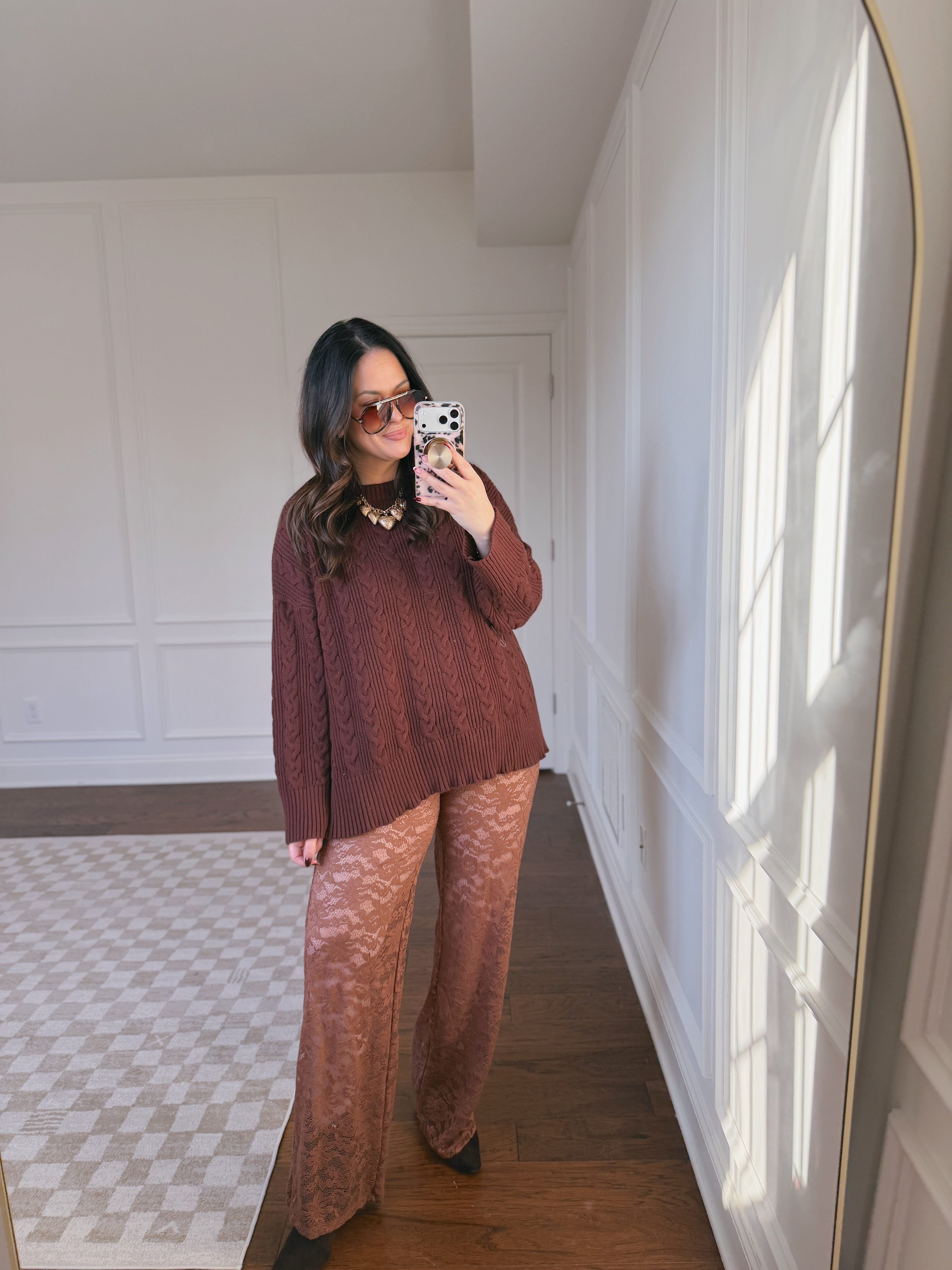 Love these lace pants with built in shorts.. perfectly pairs with the oversized sweater.. wearing a large in the pant and an XL in the sweater 

 #LTKootd #LTKMidsize #LTKFindsUnder50