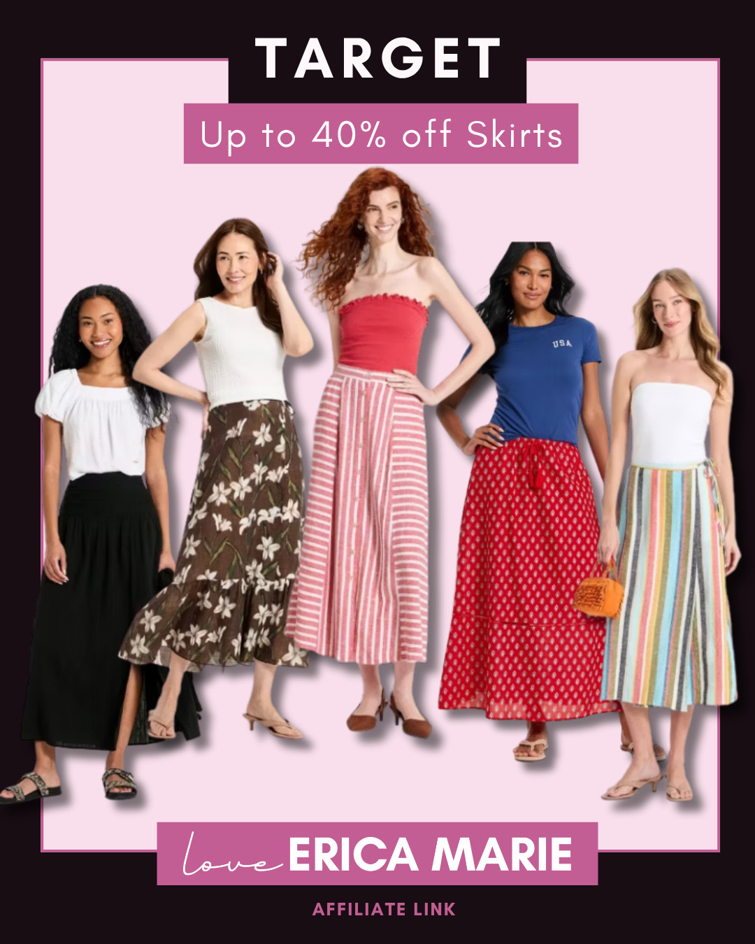 Shop women's skirts on sale for up to 40% off. Find stylish skirts perfect for Fourth of July celebrations, summer outings, vacations, and everyday wear. These versatile styles pair easily with your favorite tops, making them a great addition to your warm-weather wardrobe. 

 #LTKgrwm #LTKootd #LTKSaleAlert