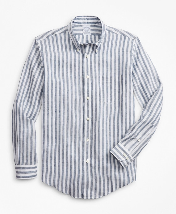 Regent Fit Stripe Irish Linen  Sport Shirt - Brooks Brothers | Brooks Brothers