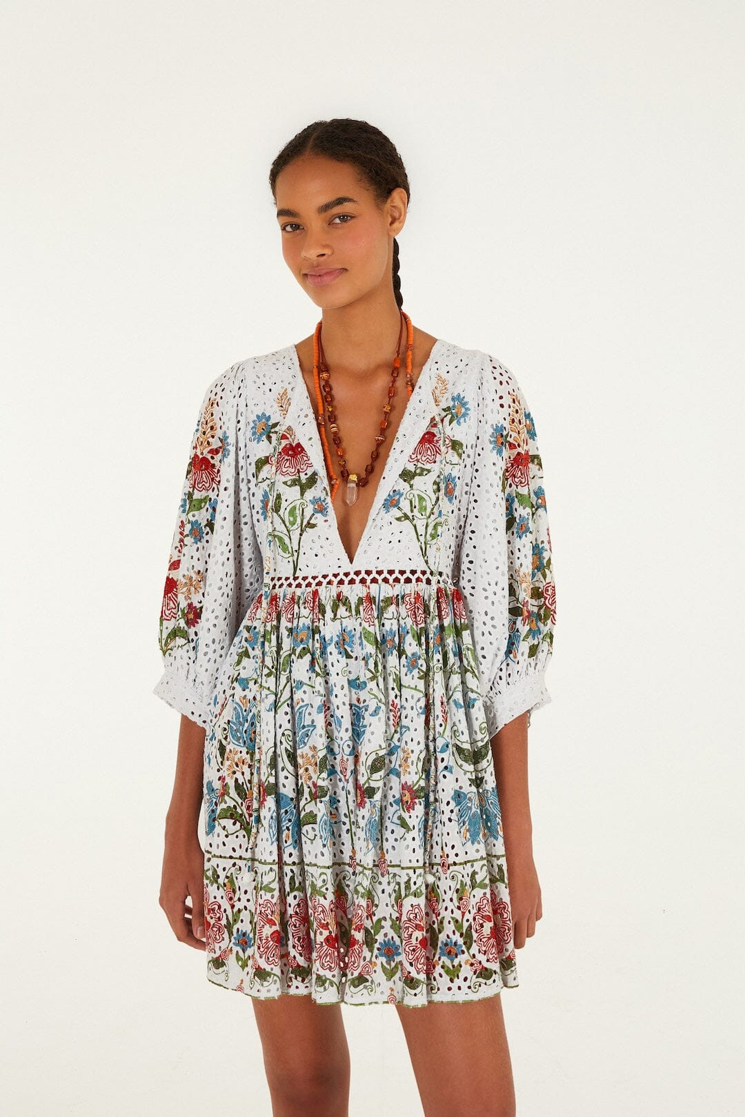 Off-White Stitched Garden Mini Dress, STITCHED GARDEN OFF-WHITE / XL | FarmRio (US)