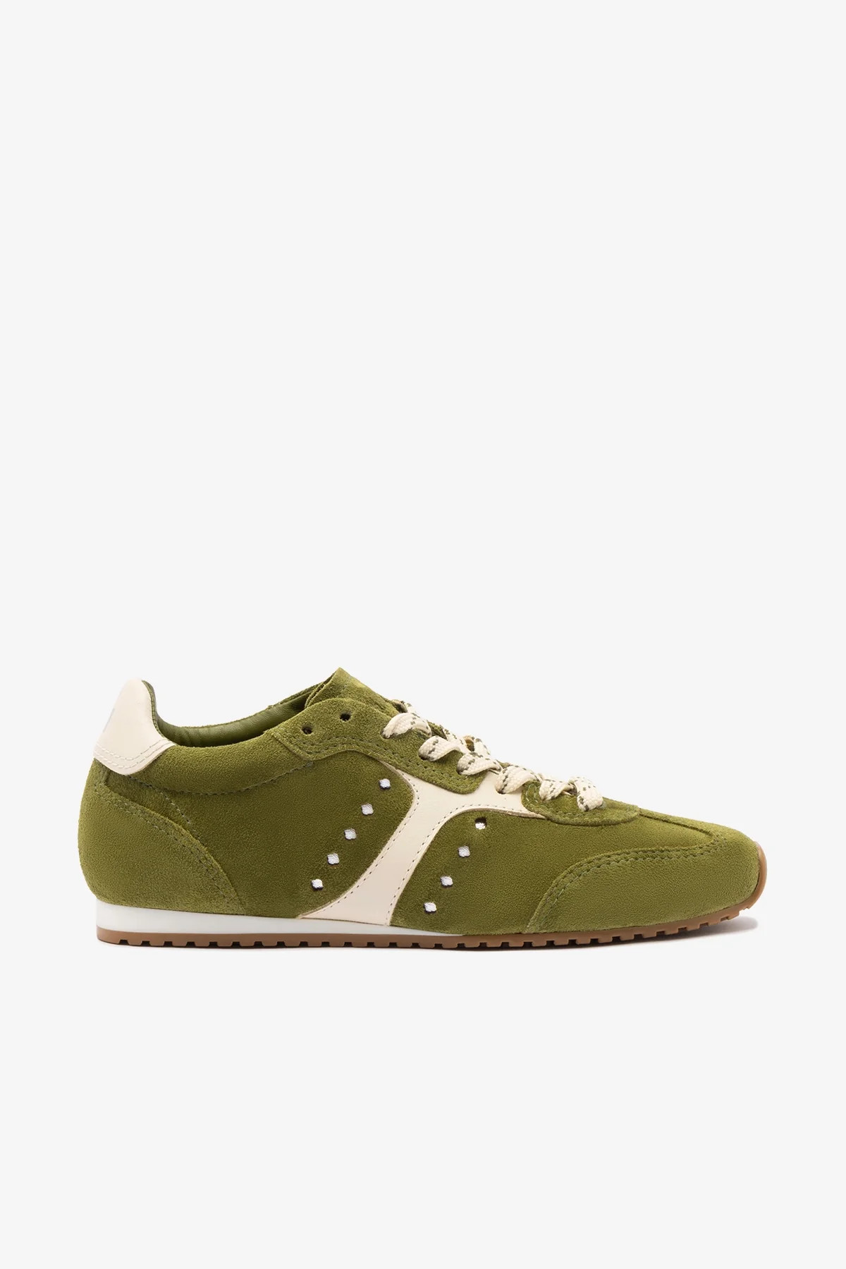Stella Sneaker In Seaweed Suede and Ivory Leather | Larroude