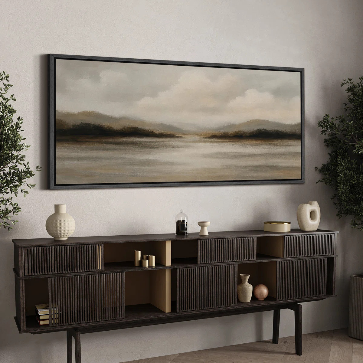 Large Framed Canvas Print Wall Art - Neutral Abstract Landscape Print for Minimalist Modern Wall ... | Wayfair North America