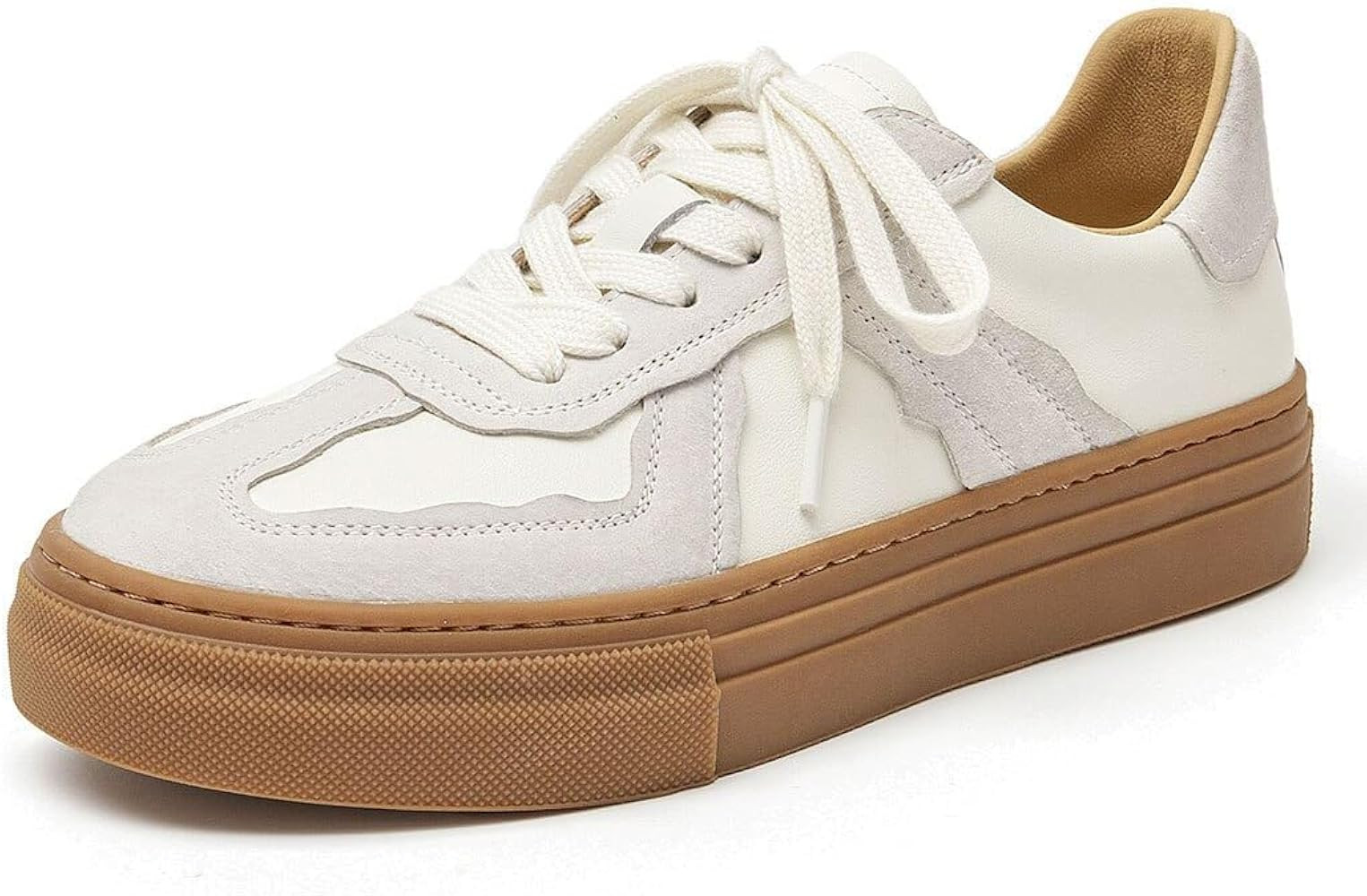 BEAU TODAY Fashion Sneakers Women,Leather Casual Lace Up Retro OG Sneakers,Comfortable Tennis Run... | Amazon (US)