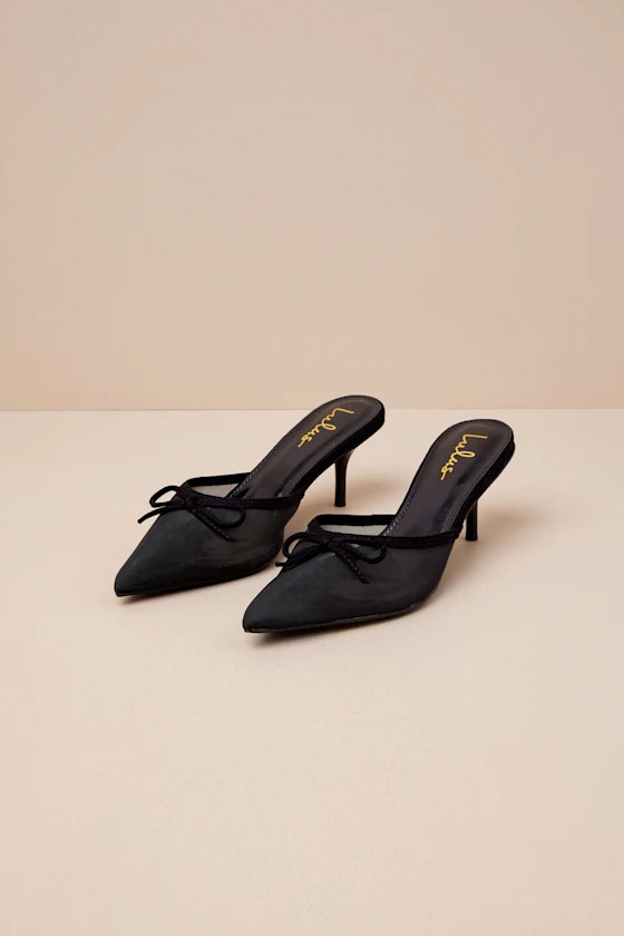 Cheralynn Black Mesh Bow Pointed-Toe Mule Pumps | Lulus