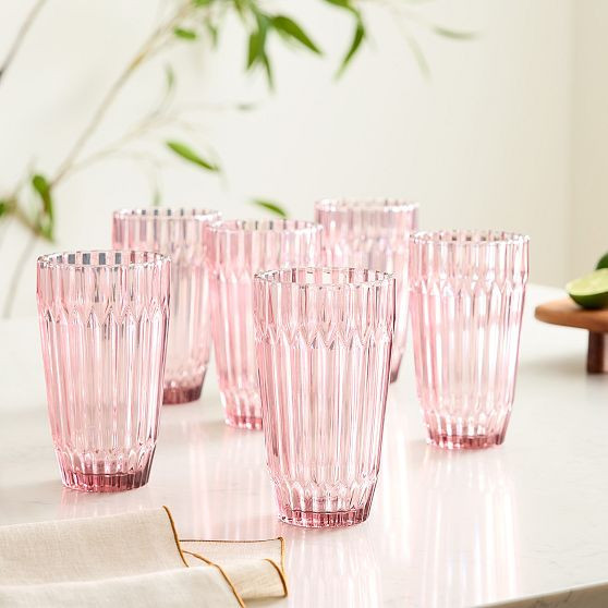 Archie Tall Drinking Glass, Pink, Set of 6 | West Elm (US)