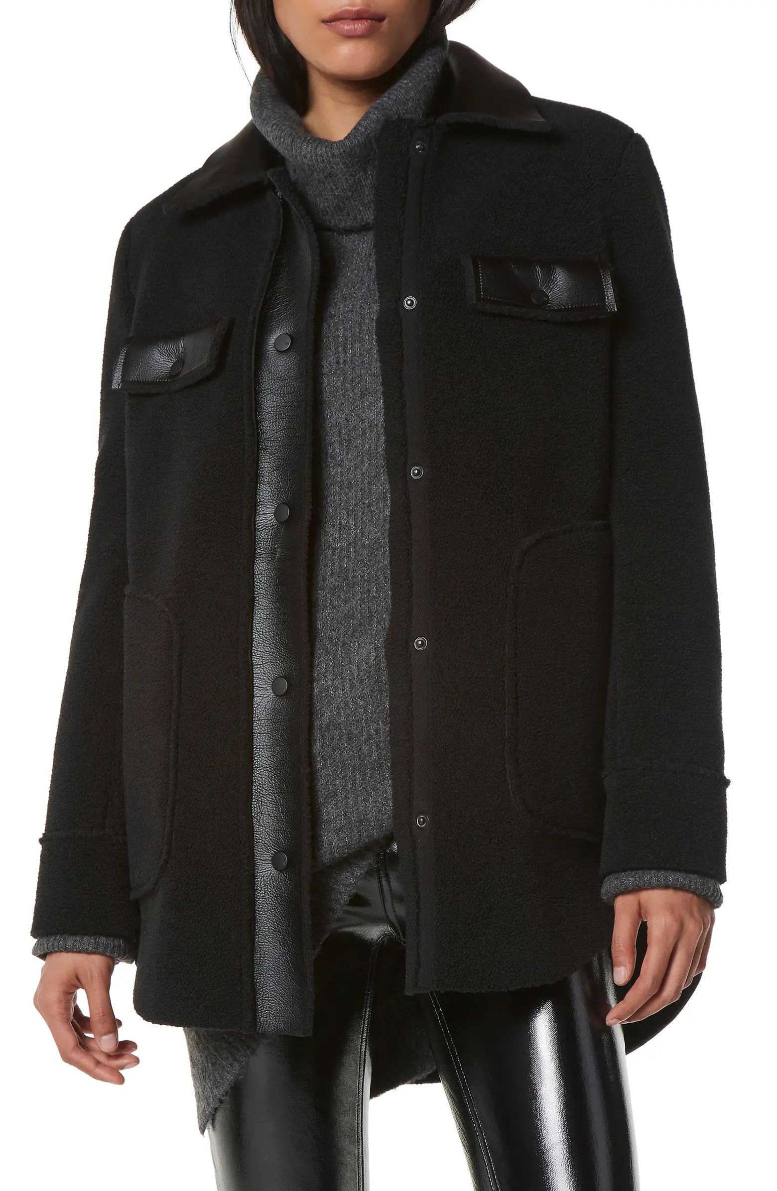Andrew Marc Faux Leather & Faux Shearling Shirt Jacket | Nordstrom | Nordstrom
