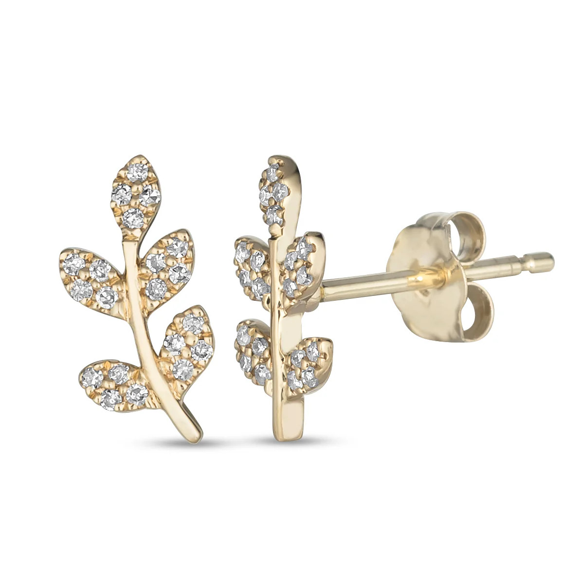 14K Diamond Leaf Studs | Dainty by DK