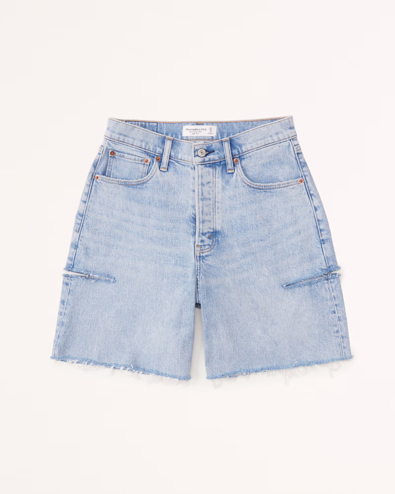 Curve Love High Rise 7 Inch Dad Shorts Denim Shorts Blue Shorts Summer Outfits Beach Outfit  | Abercrombie & Fitch (US)
