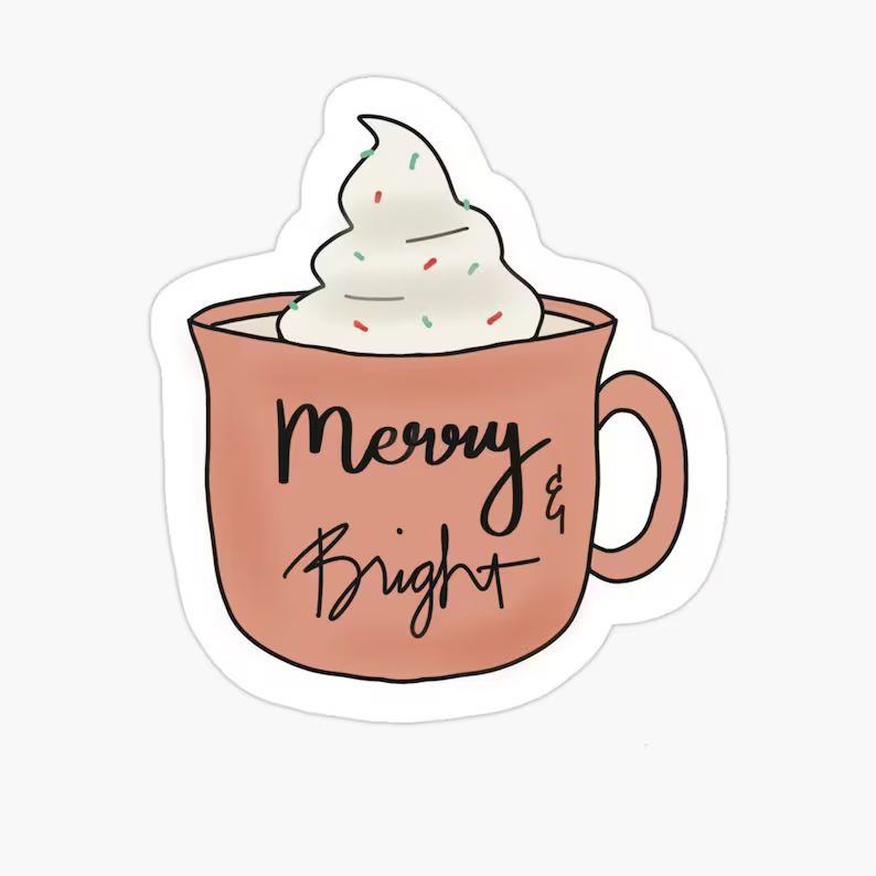 Merry & Bright Holiday Cocoa Christmas Coffee Mug Sticker | Etsy (US)