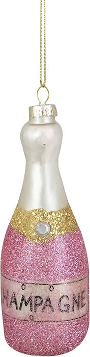Northlight Glittered Champagne Bottle Glass Christmas Ornament, 5.25", Pink | Amazon (US)