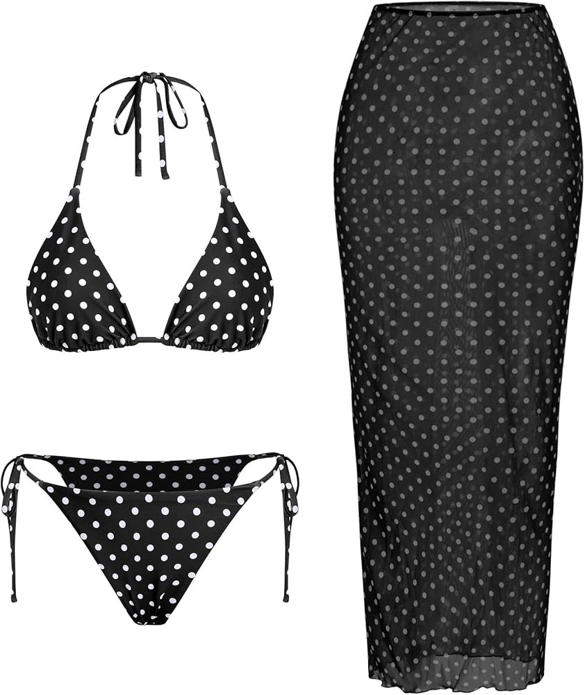 ZAFUL Womens 3pcs Swimsuit Floral Halter Triangle Bikini Top Tie Side Bottom with Long Sheer Cove... | Amazon (US)