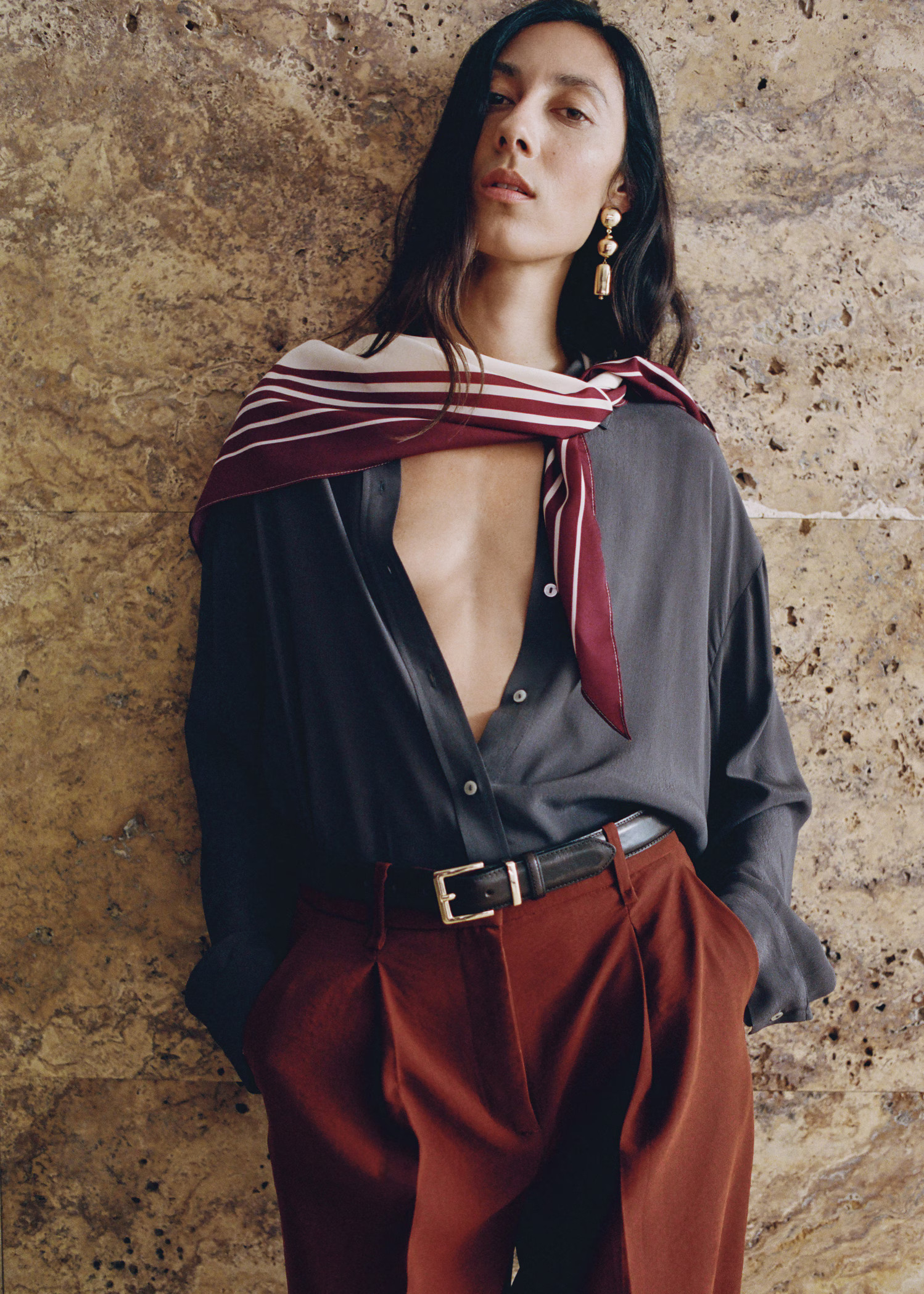 Striped satin scarf - Women | MANGO United Kingdom | MANGO (UK)