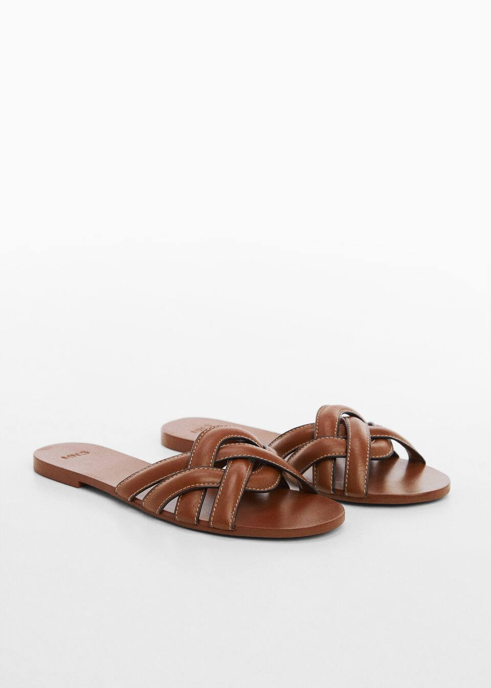 Leren sandalen met bandjes -  Dames | Mango Nederland | MANGO (NL)