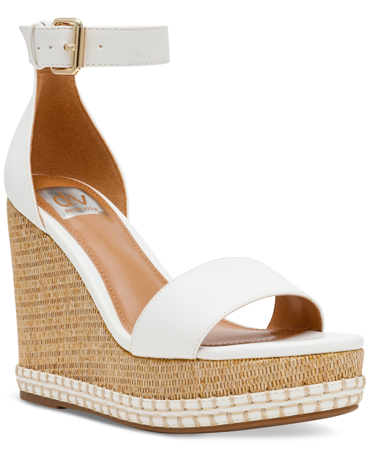 Dv Dolce Vita Women's Tammara Ankle-Strap Platform Whipstitch Wedge Sandals - White | Macy's