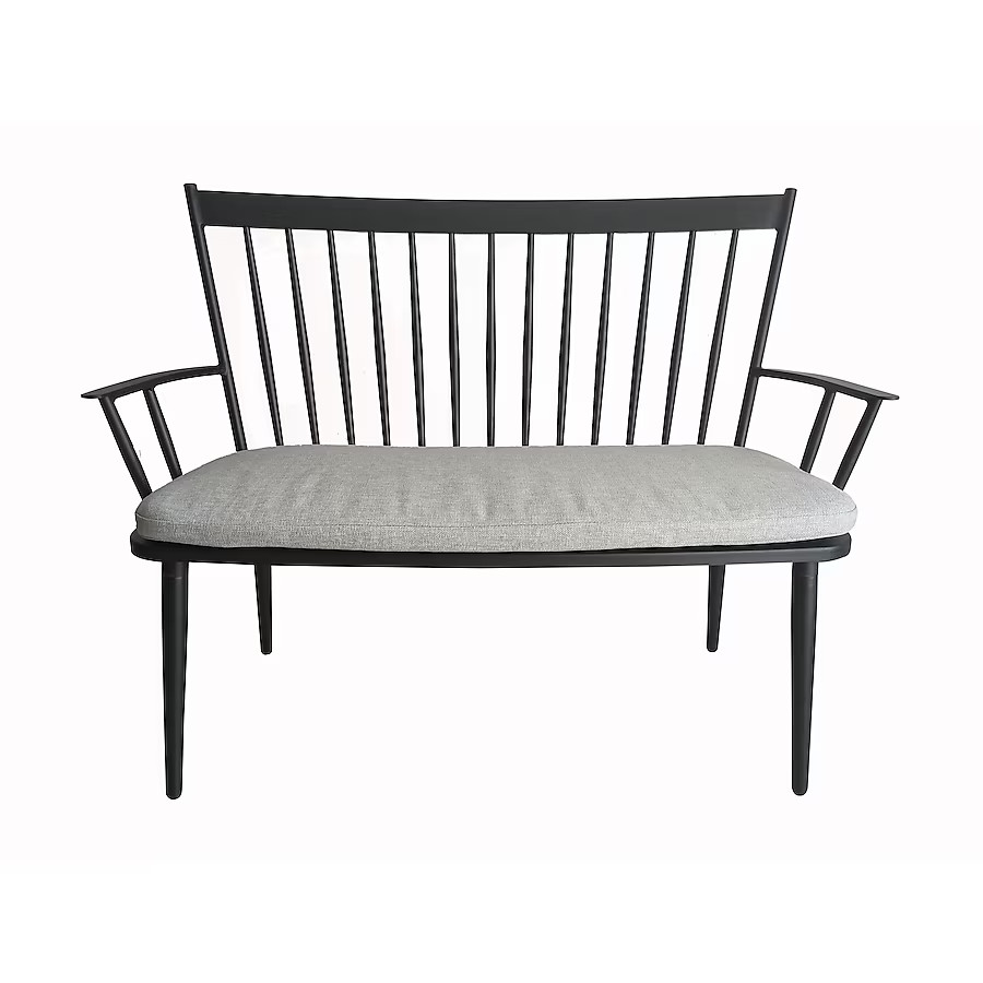 Style Selections Patio Bench 46.6-in W x 37-in H Black Aluminum Traditional Bench | Lowe's