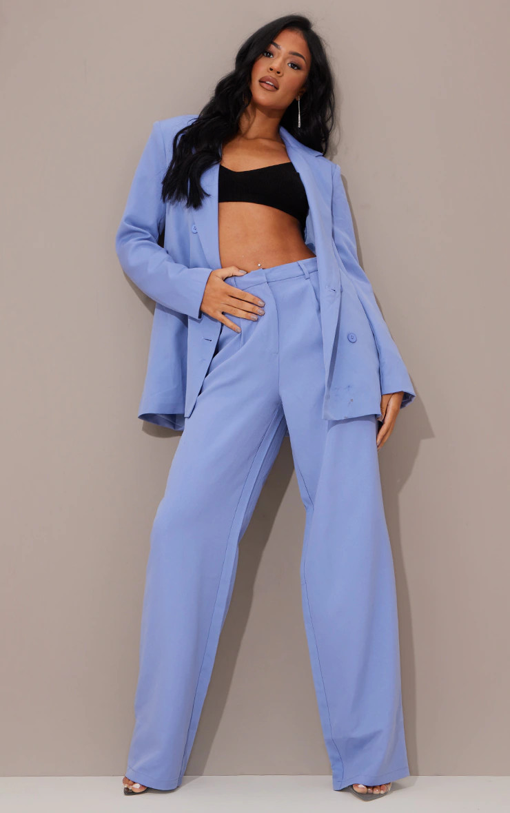 Tall  Blue Shoulder Pad Oversized Double Breasted Blazer | PrettyLittleThing US