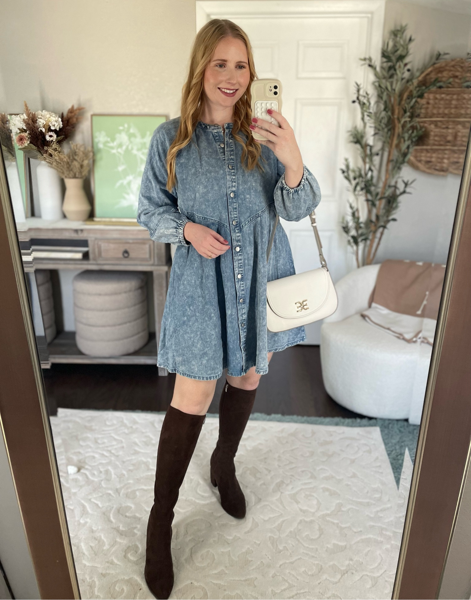 Denim swing dress: size medium 
And it fits true to size! Western inspired denim dress that’s also comfortable to wear with brown knee high boots for a fall outfit 

#LTKSeasonal #LTKFind #LTKunder50