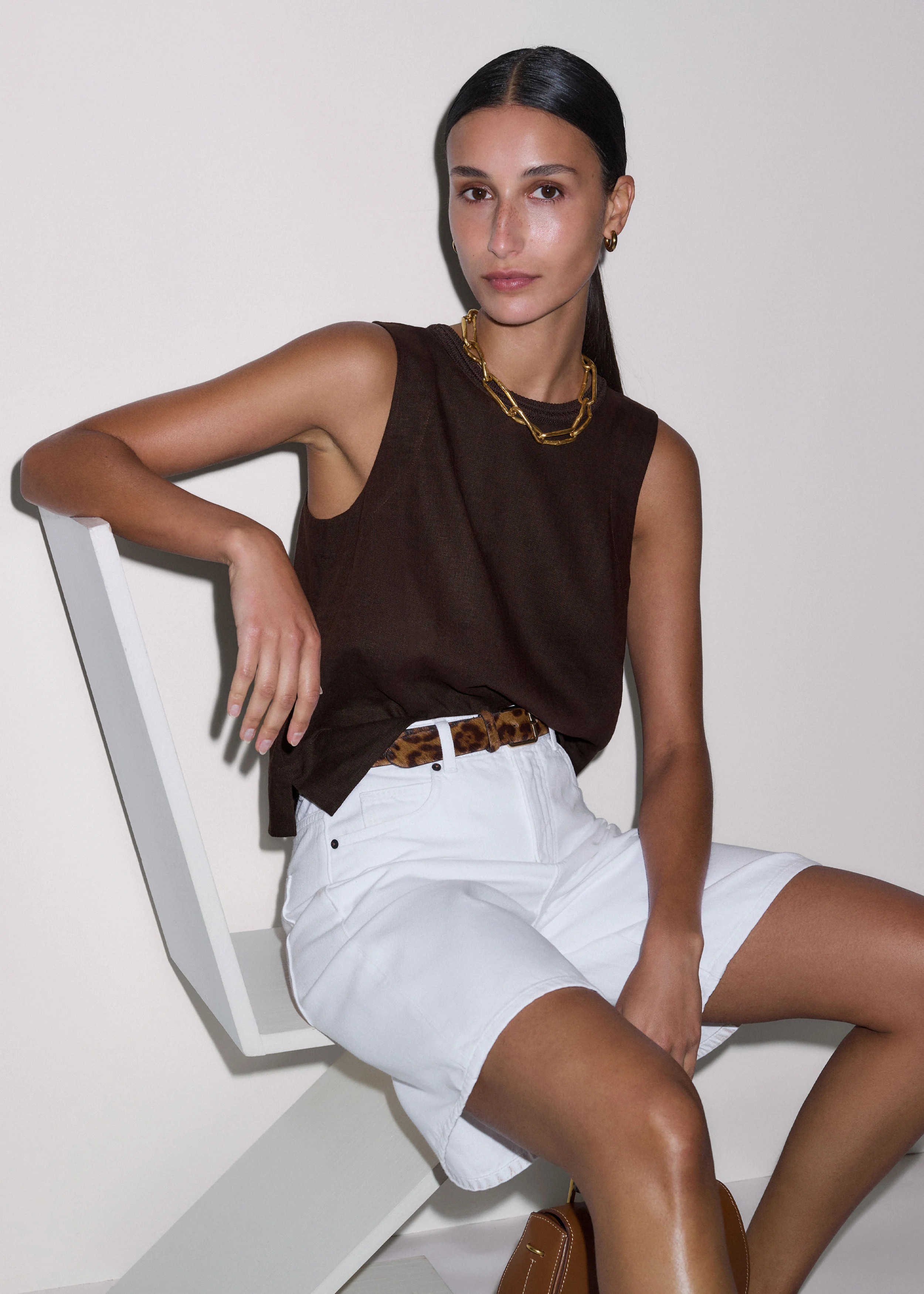 Women's Brown Crochet Trim Crop Top | ME+EM | ME+EM Global (Excluding US)