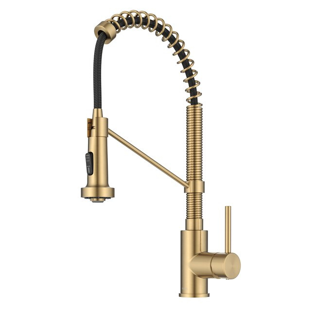 Kraus Bolden Brushed Brass Single Handle Pull-down Kitchen Faucet with Sprayer | Lowe's