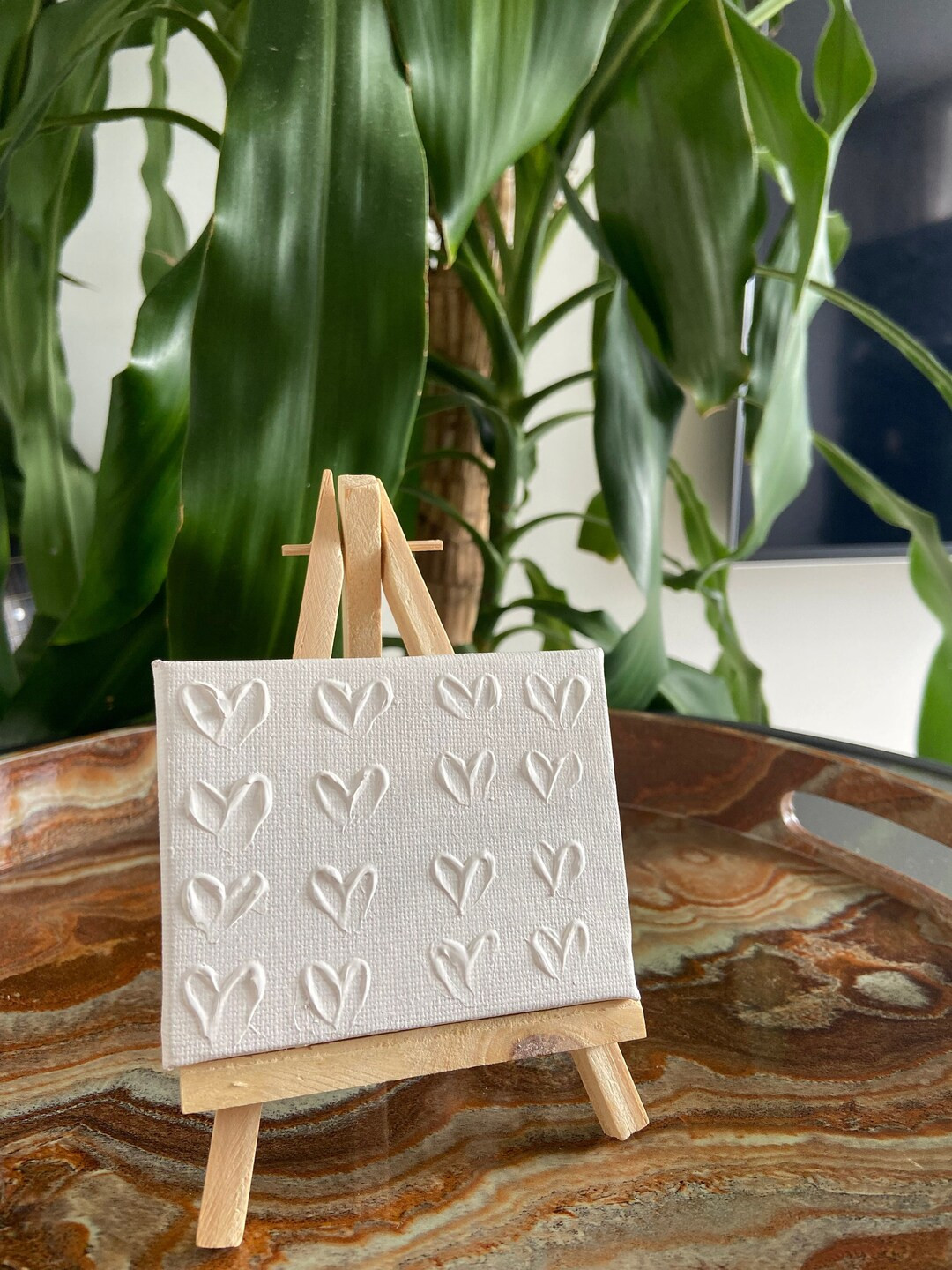 Mini White Hearts Canvas and Easel Texture Art - Etsy | Etsy (US)