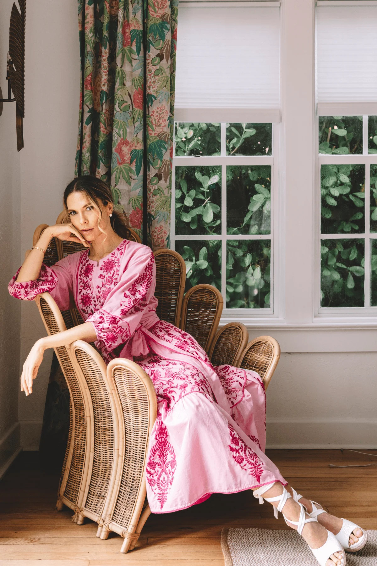 Jewel Neck Sue Sartor Flounce™️ | Magenta/Hibiscus Embroidered Sultan | SUE SARTOR
