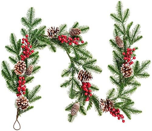 DearHouse 6FT Artificial Christmas Pine Garland with Red Berry Branch Pine Cone Winter Greenery G... | Amazon (US)