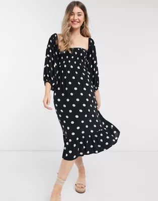 Accessorize Puff Sleeve midi polka dot  dress in black | ASOS (Global)
