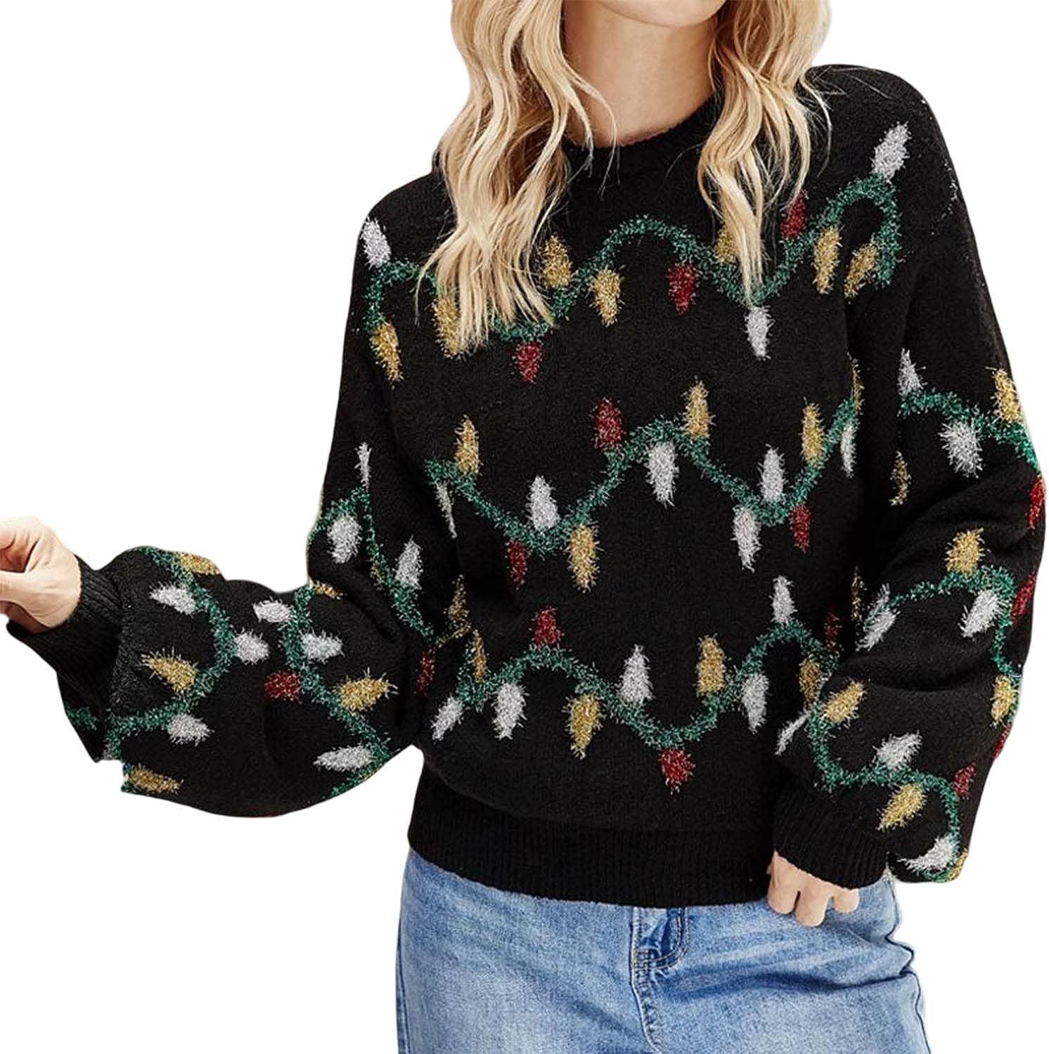 2022 Women's Ugly Christmas Sweater Funny Christmas Tree Pullover Snowflake Long Sleeve Sweater S... | Amazon (US)