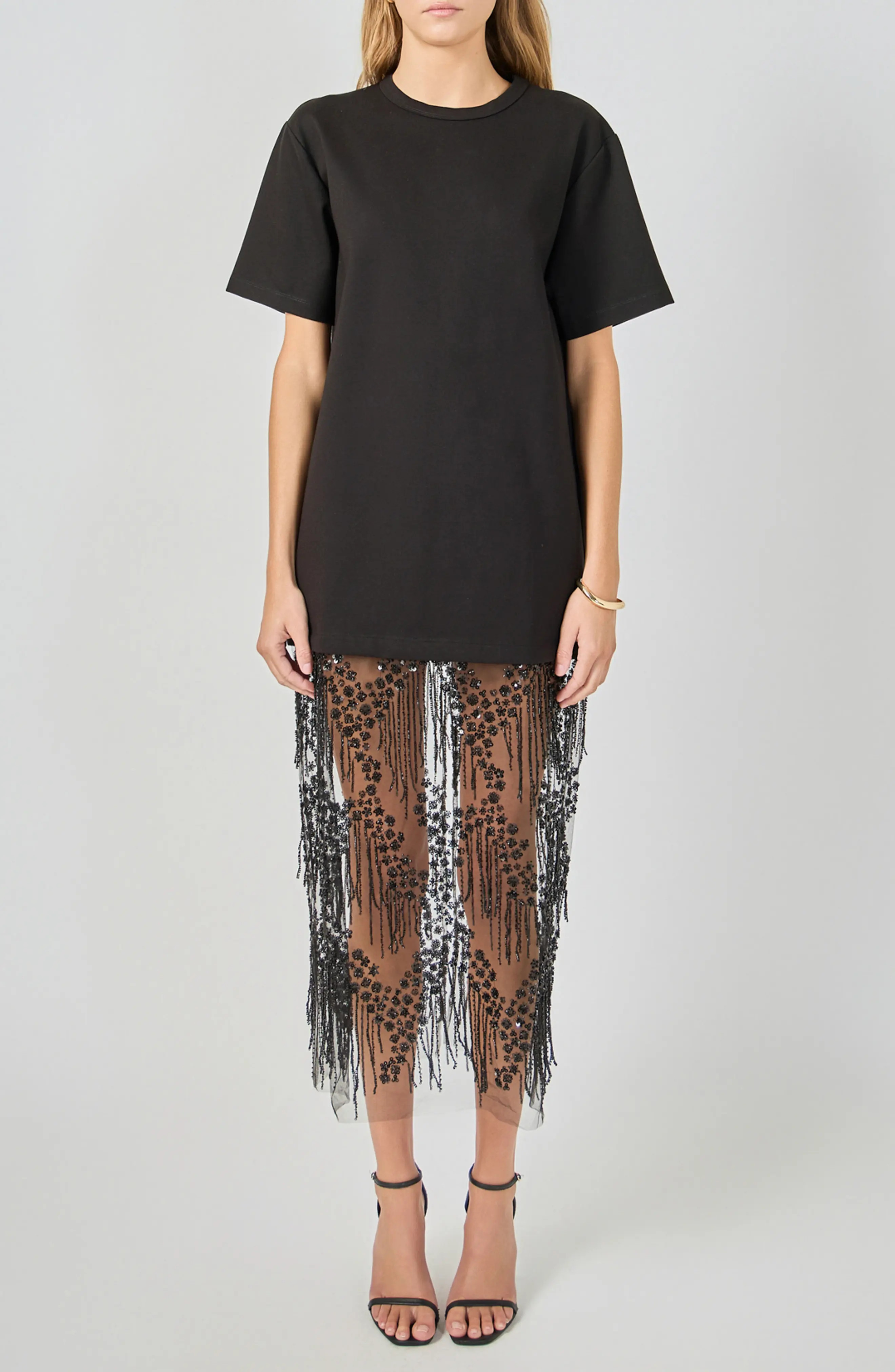 Endless Rose Mix Rhinestone Lace Maxi Dress in Black at Nordstrom, Size Medium | Nordstrom