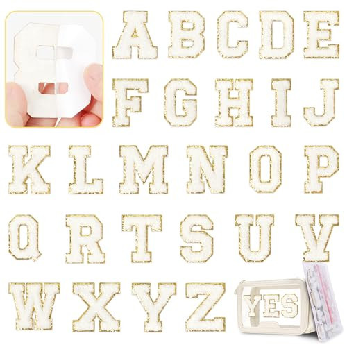KINGSOW White Self-Adhesive Letters Patches: Chenille Varsity Letter Embroidered Applique Patch | Amazon (US)