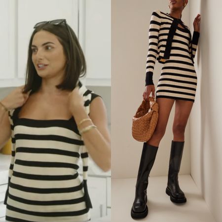 Paige DeSorbo’s Black and White Striped Dress // Info: @paige_desorbo 