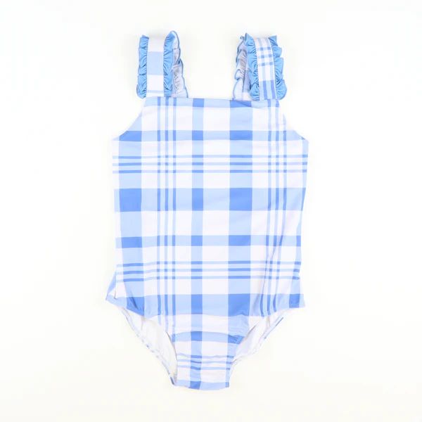 Ocean Blue Plaid One-Piece Swimsuit | Southern Smocked Co.