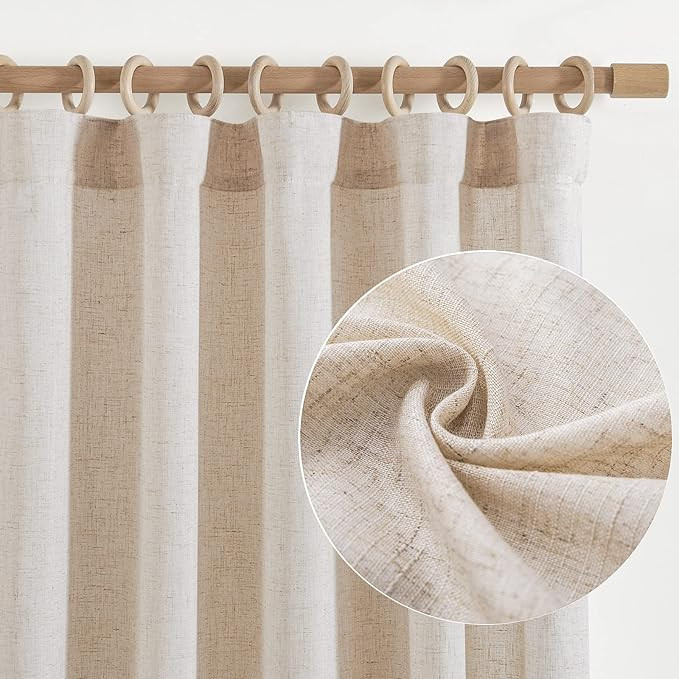jinchan Linen Beige Curtains 96 Inches Long for Living Room Farmhouse Rod Pocket Back Tab Light F... | Amazon (US)