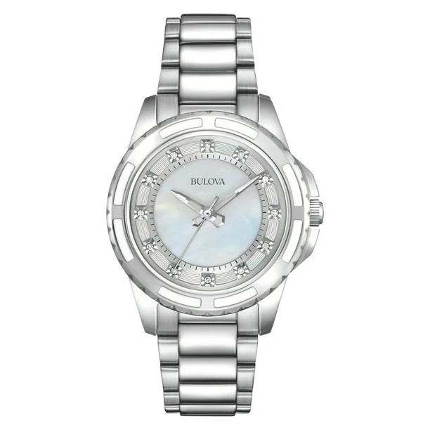 Bulova Mother of Pearl Diamond Dial Stainless Steel Ladies Watch 96P144 - Walmart.com | Walmart (US)
