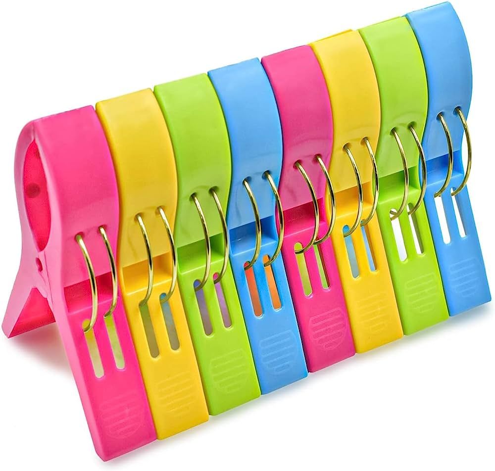 Beach Towel Clips Chair Clips Towel Holder,Plastic Clothes Pegs Hanging Clip Clamps (Pack of 8) | Amazon (US)