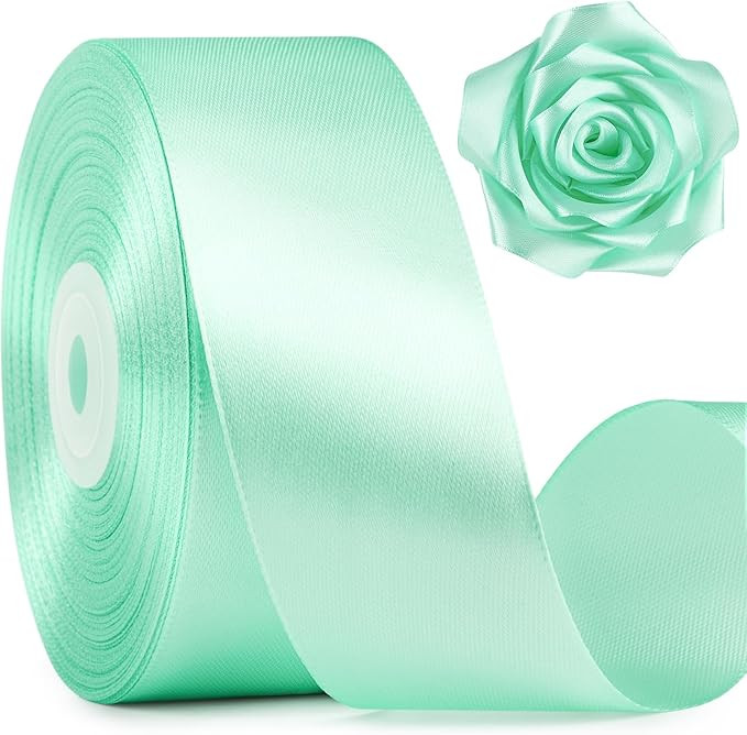 1-1/2 Inch Wide Mint Green Satin Ribbon, 50 Yards Solid Polyester Fabric Ribbon for Roses Making,... | Amazon (US)