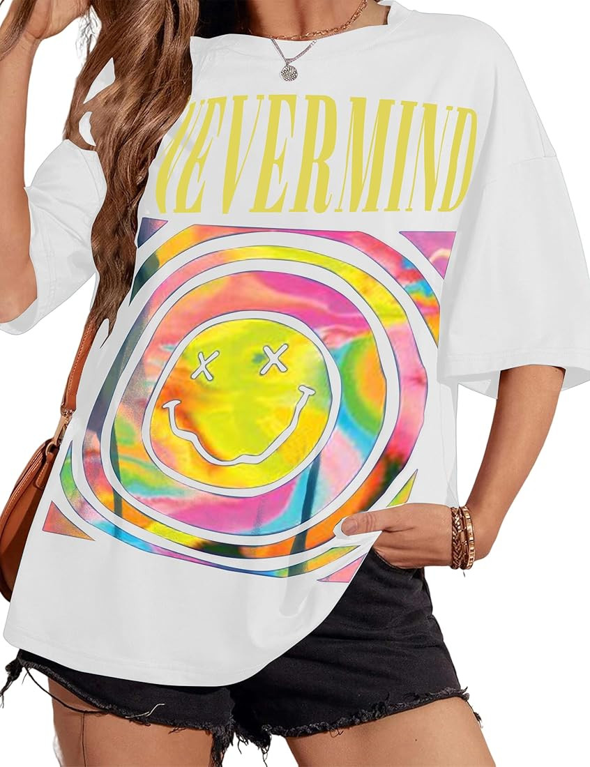 Women Overdyed T Shirt Oversized Graphic Printed Short Sleeve Crew Neck Y2K Summer Going Out Tops... | Amazon (US)