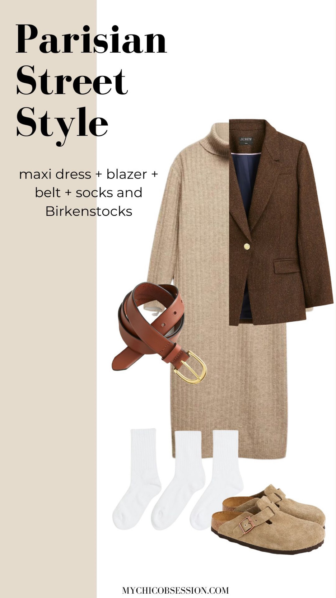 This would be a great look for drinks on Saturday, or the office on Monday. Start with a turtleneck midi or maxi dress, add a blazer and belt it, and finish the look with socks and Birkenstocks.

#LTKstyletip #LTKSeasonal #LTKworkwear