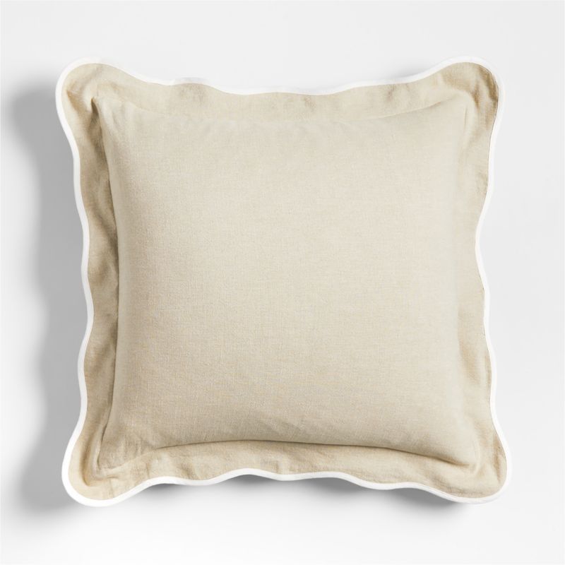 Amalfi Cotton Linen Scallop Edge 23"x23" Arctic Ivory Throw Pillow Cover + Reviews | Crate & Barr... | Crate & Barrel
